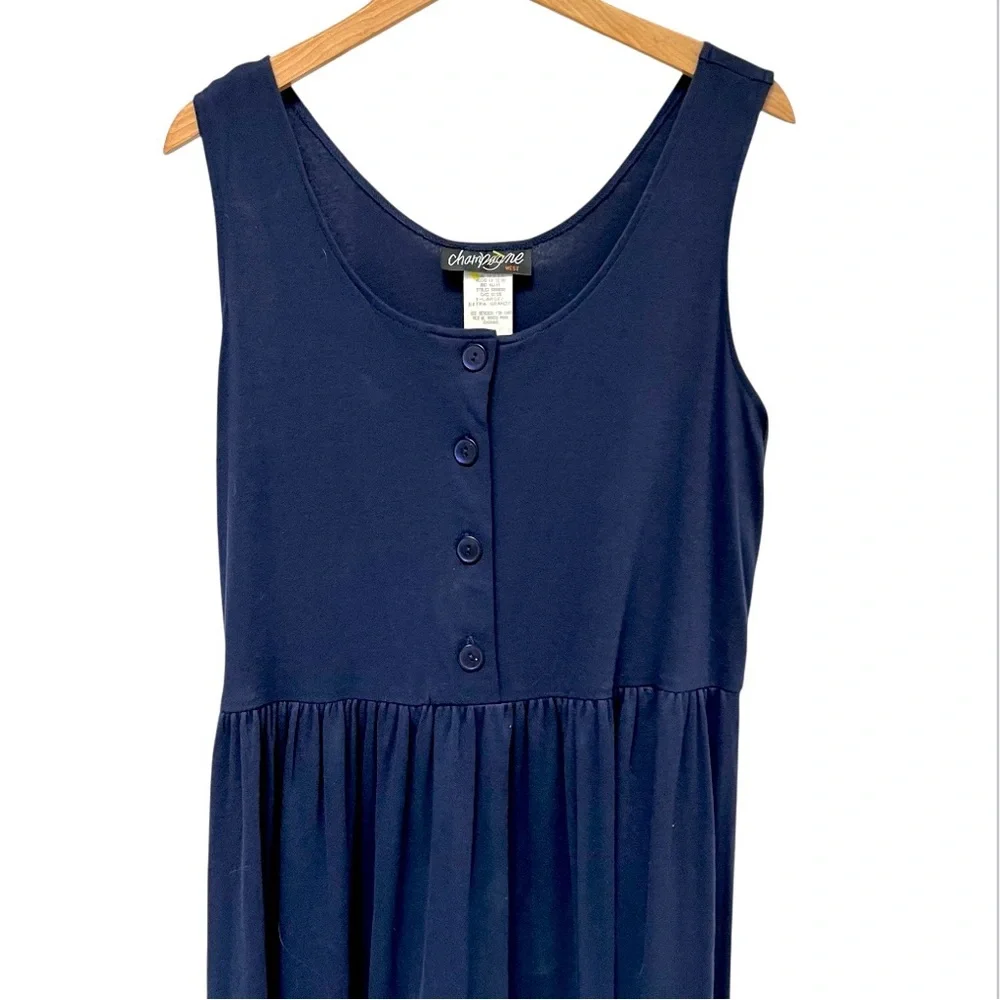 Vtg CHAMPAGNE Maxi Dress Drop-Waist Navy Minimalist Lagenlook NWT 90's‎ X-large